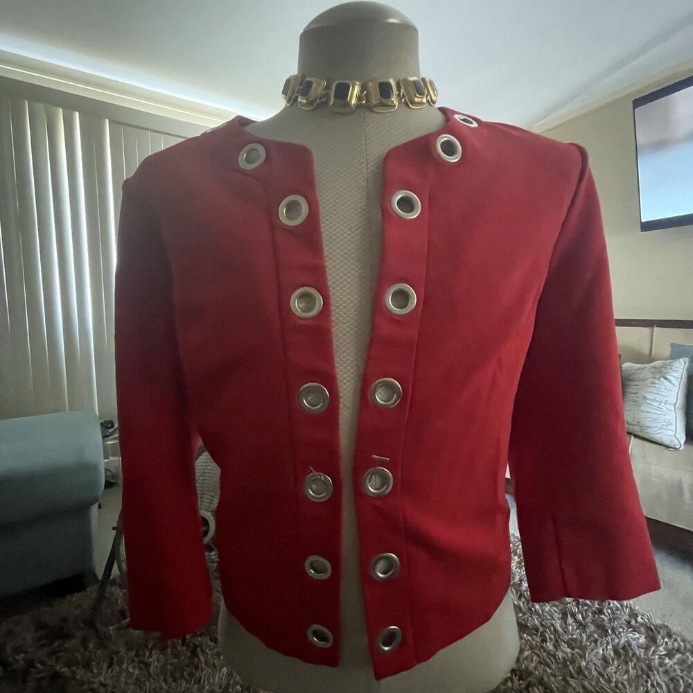 Roz & Ali Women’s Red 3/4 Sleeve Blazer Size XL with Silver Accents Career Artsy - Picture 2 of 9